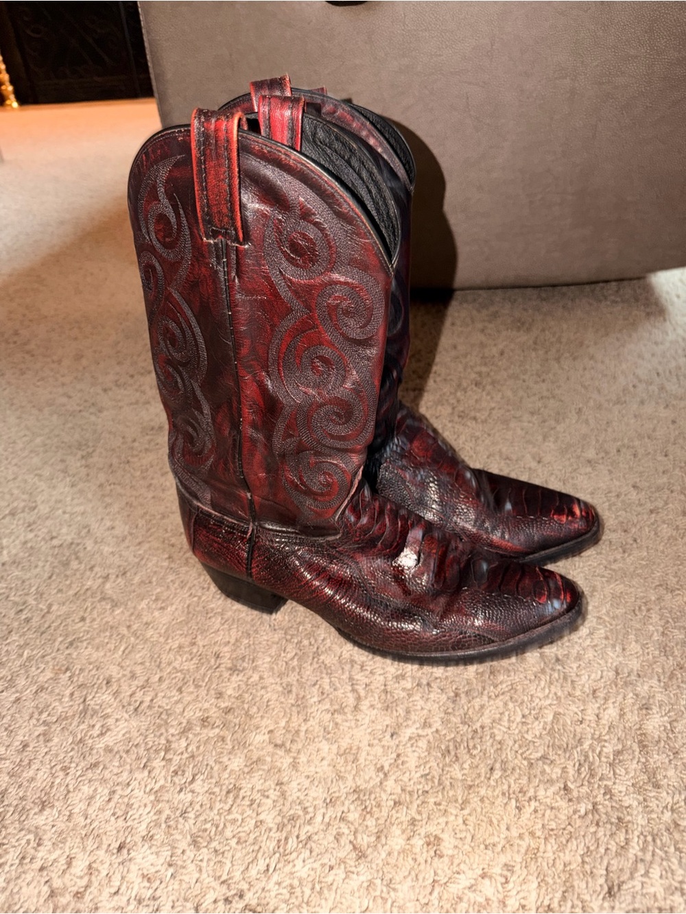 Men's Dan Post Burgandy Leather Cowboy Boots Size 12